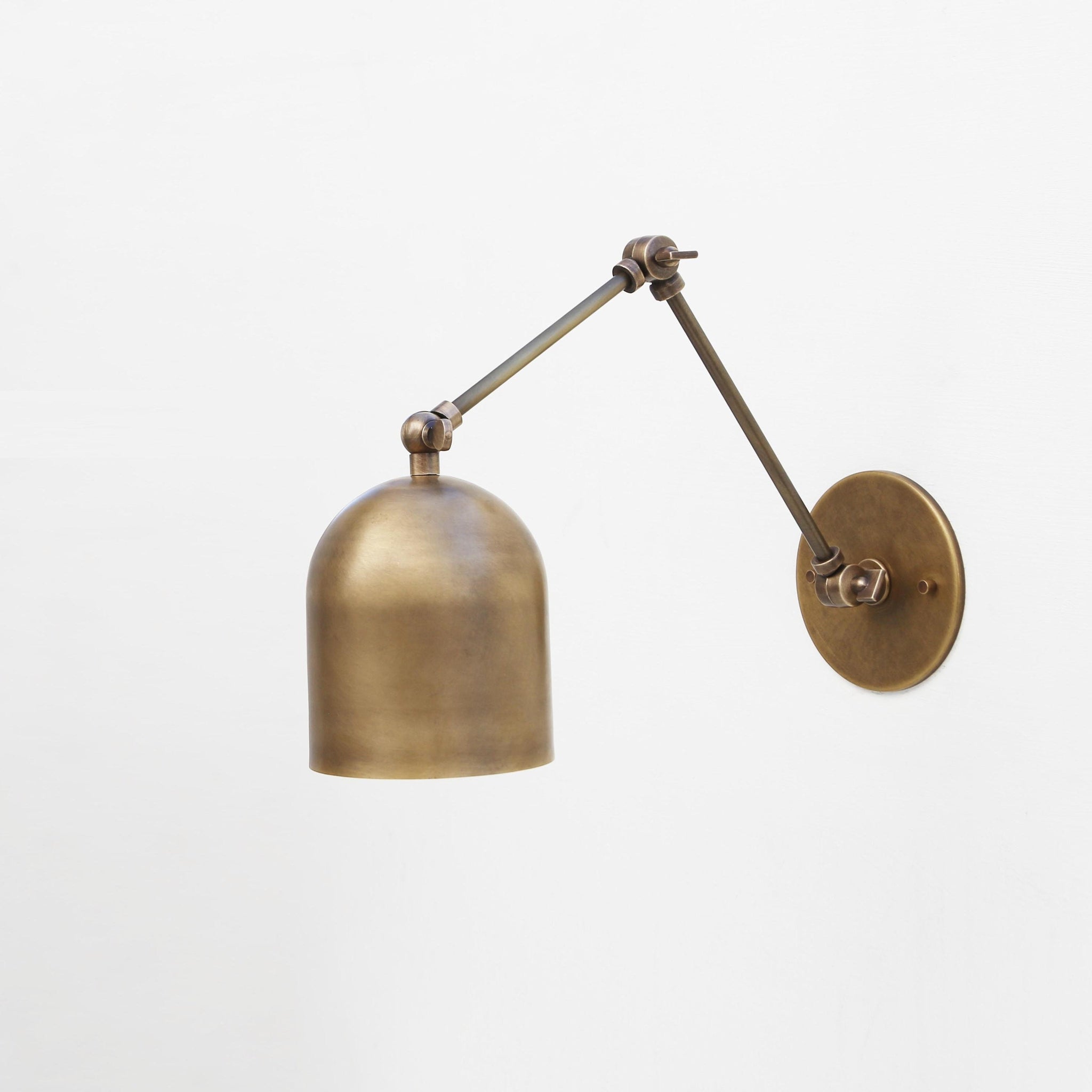 One-Light Articulated Brass Swing-Arm Sconce with Dome Shade