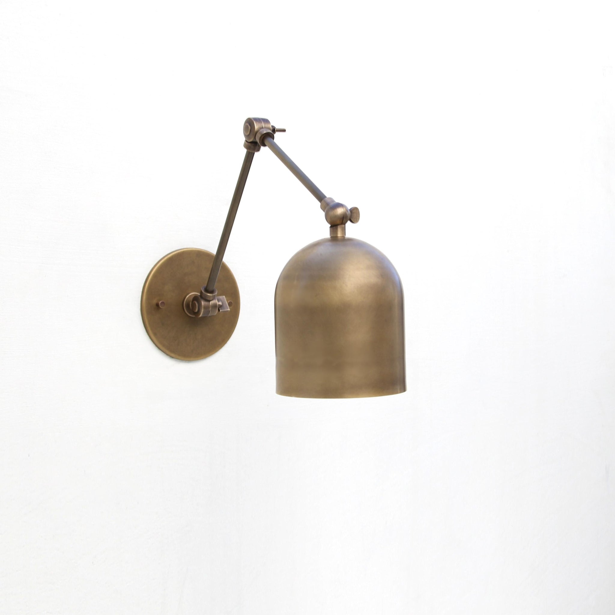 One-Light Articulated Brass Swing-Arm Sconce with Dome Shade