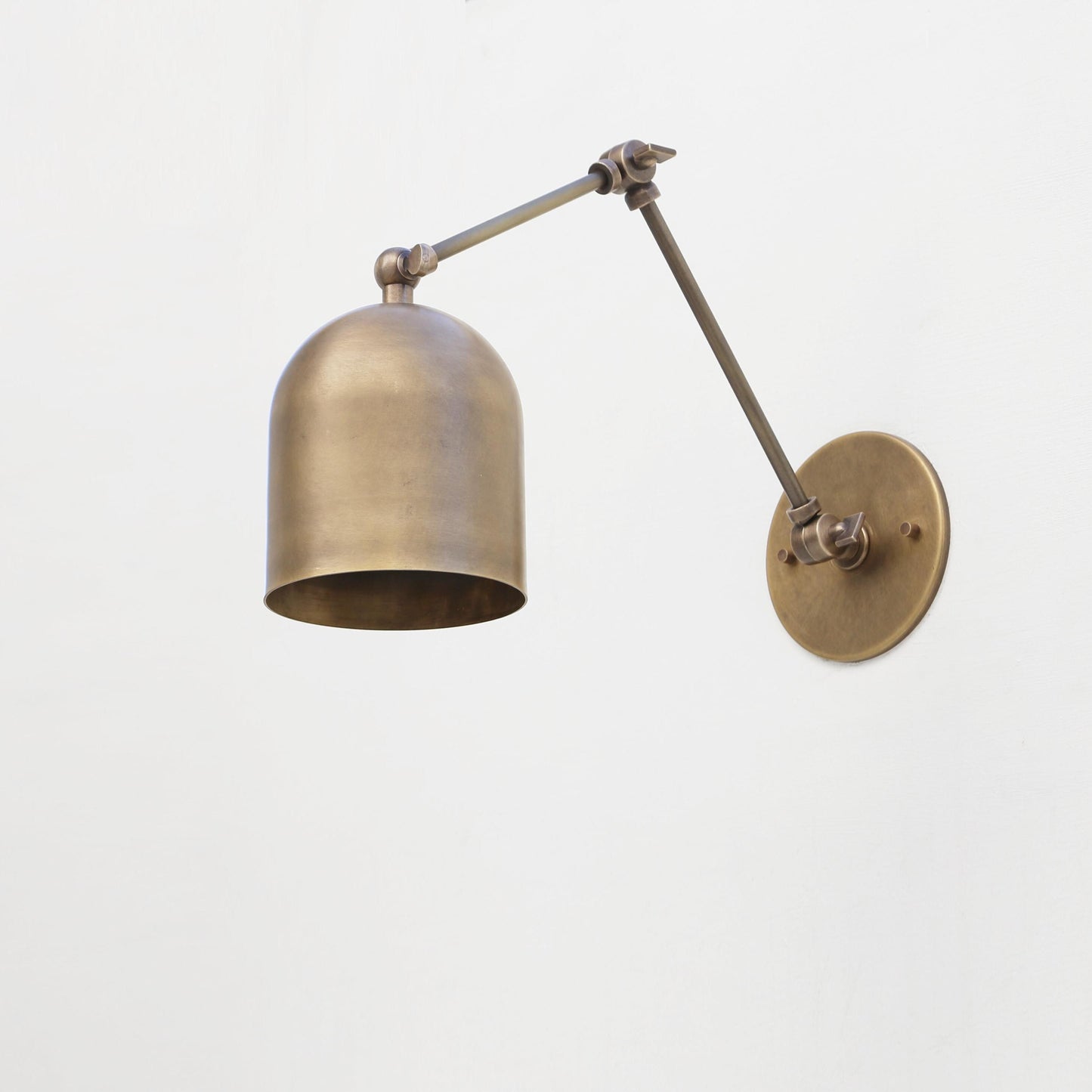 One-Light Articulated Brass Swing-Arm Sconce with Dome Shade