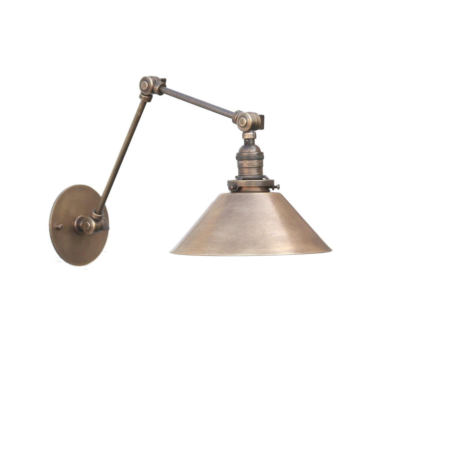 One-Light Articulating Brass Swing Arm Wall Sconce with Cone Shade