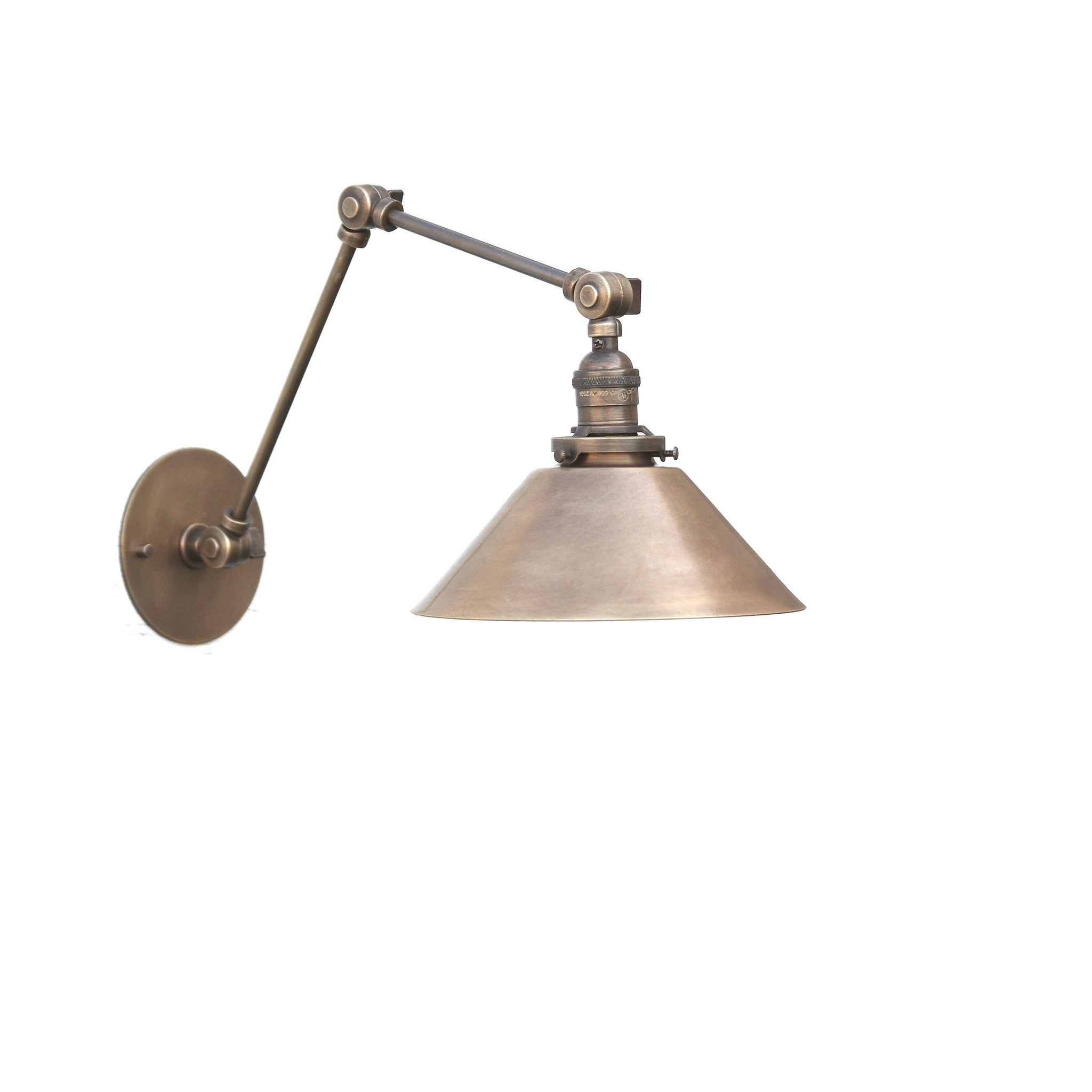 One-Light Articulating Brass Swing Arm Wall Sconce with Cone Shade