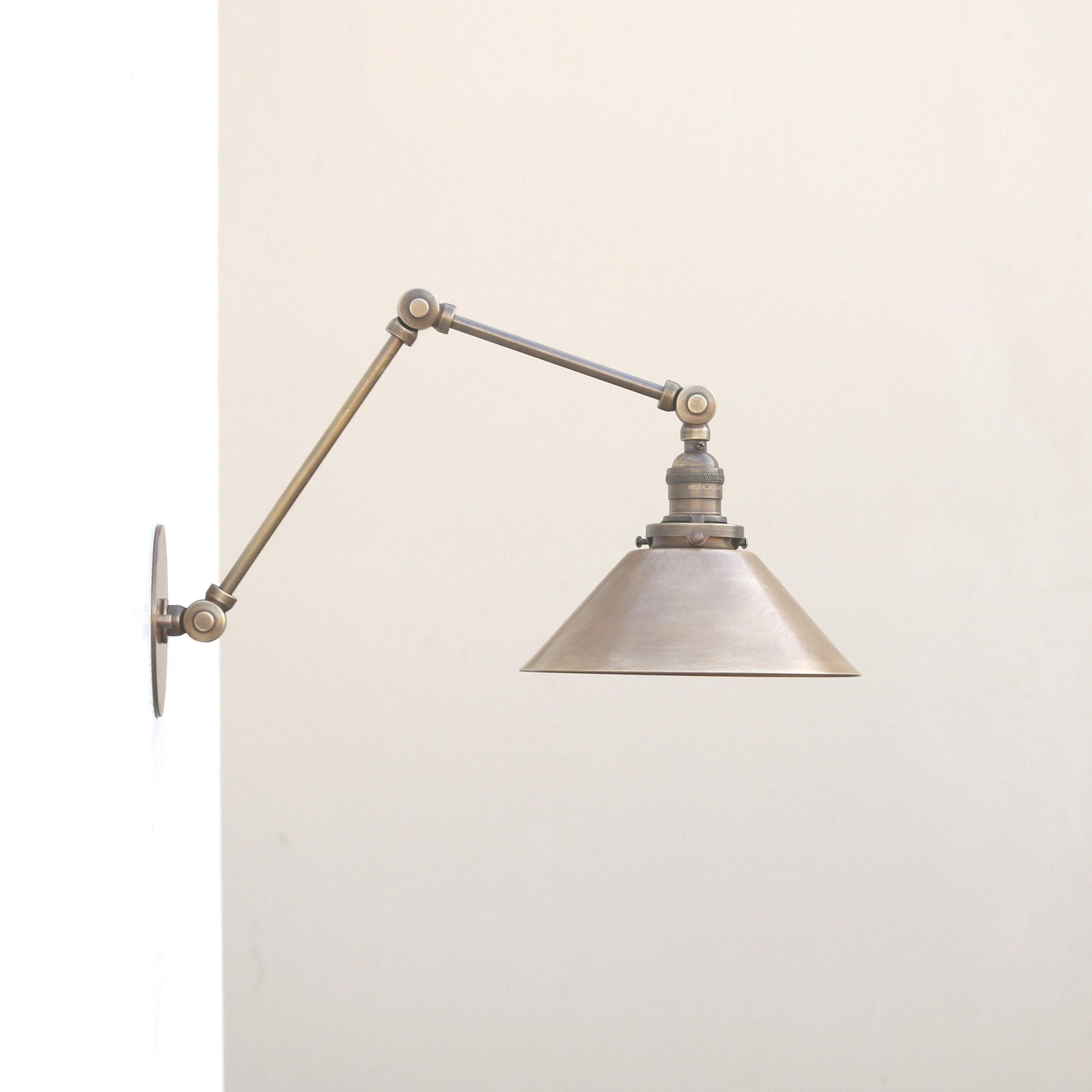 One-Light Articulating Brass Swing Arm Wall Sconce with Cone Shade