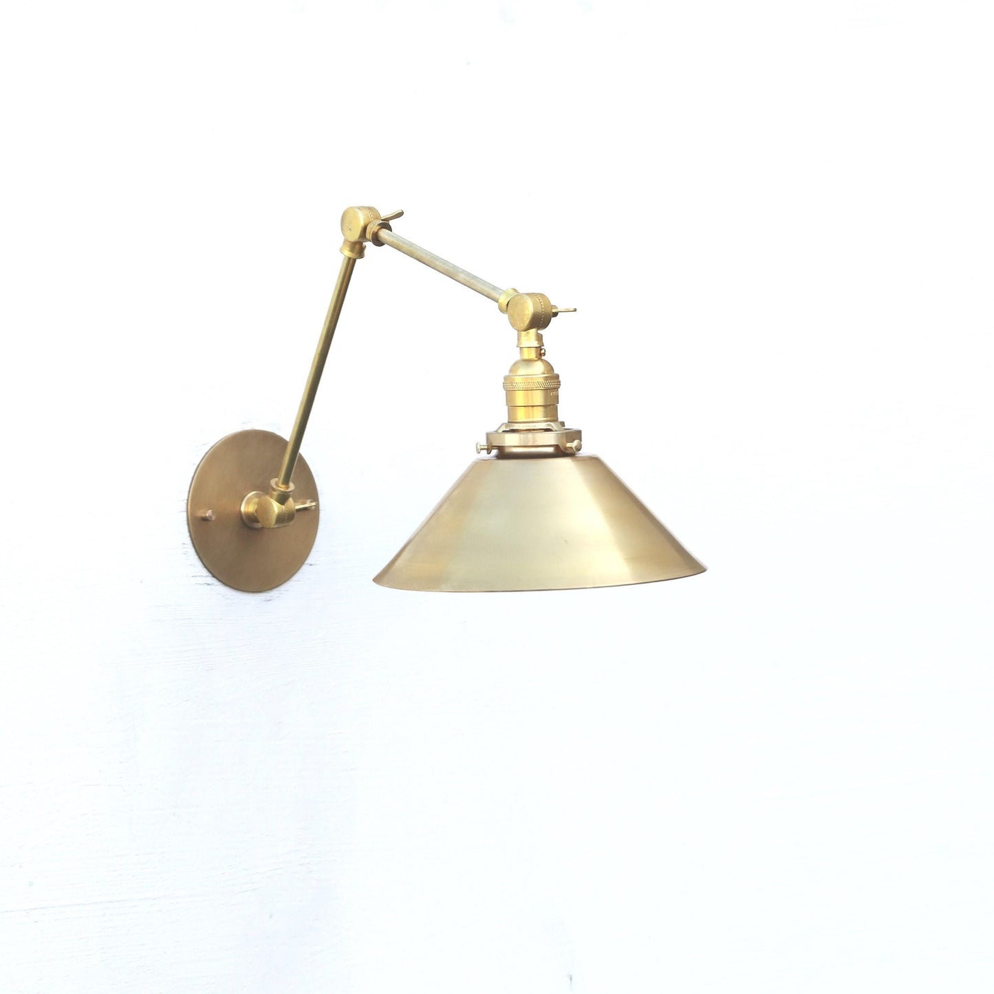 One-Light Articulating Brass Swing Arm Wall Sconce with Cone Shade