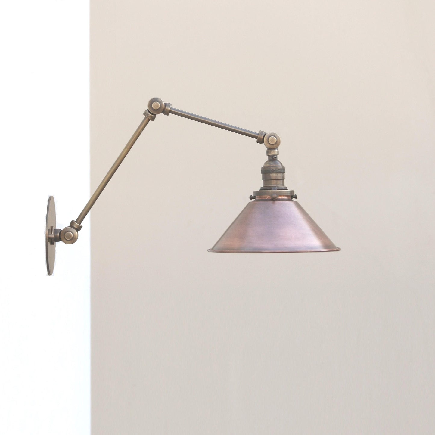 One-Light Articulating Brass Swing Arm Wall Sconce with Cone Shade