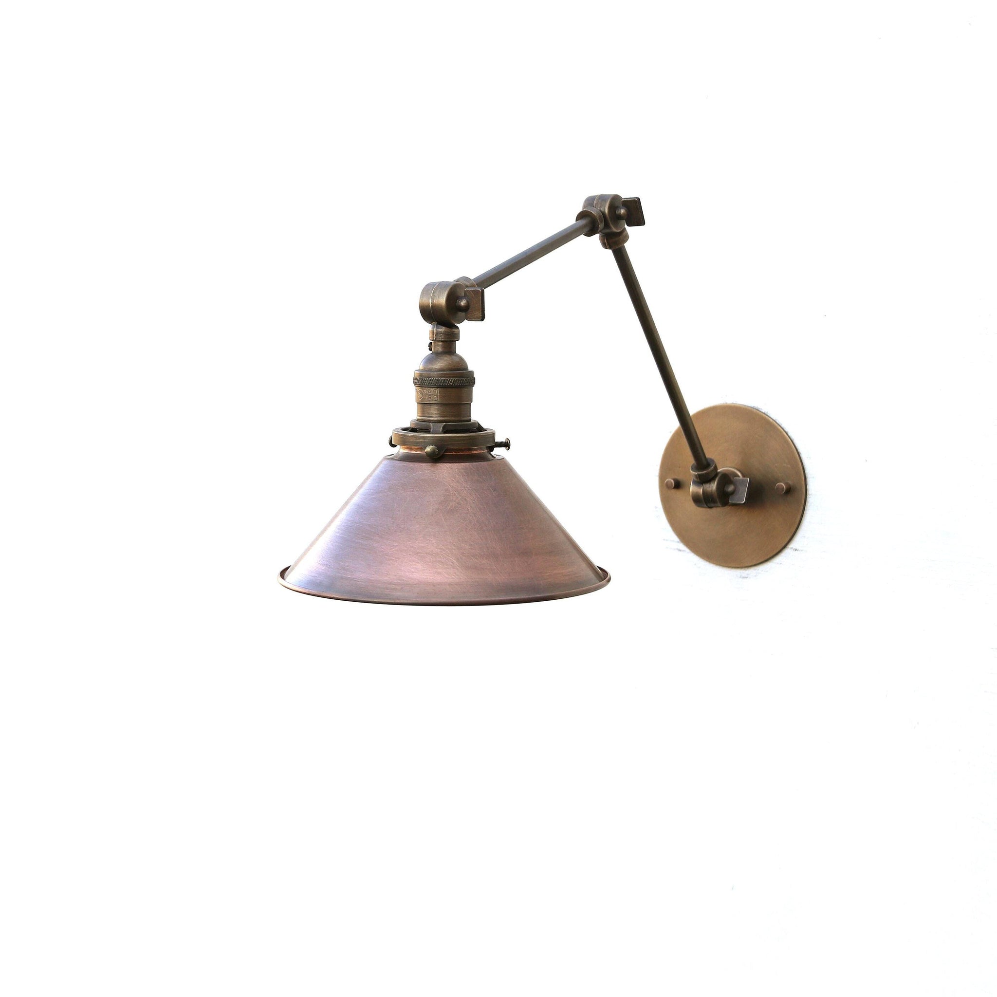 One-Light Articulating Brass Swing Arm Wall Sconce with Cone Shade