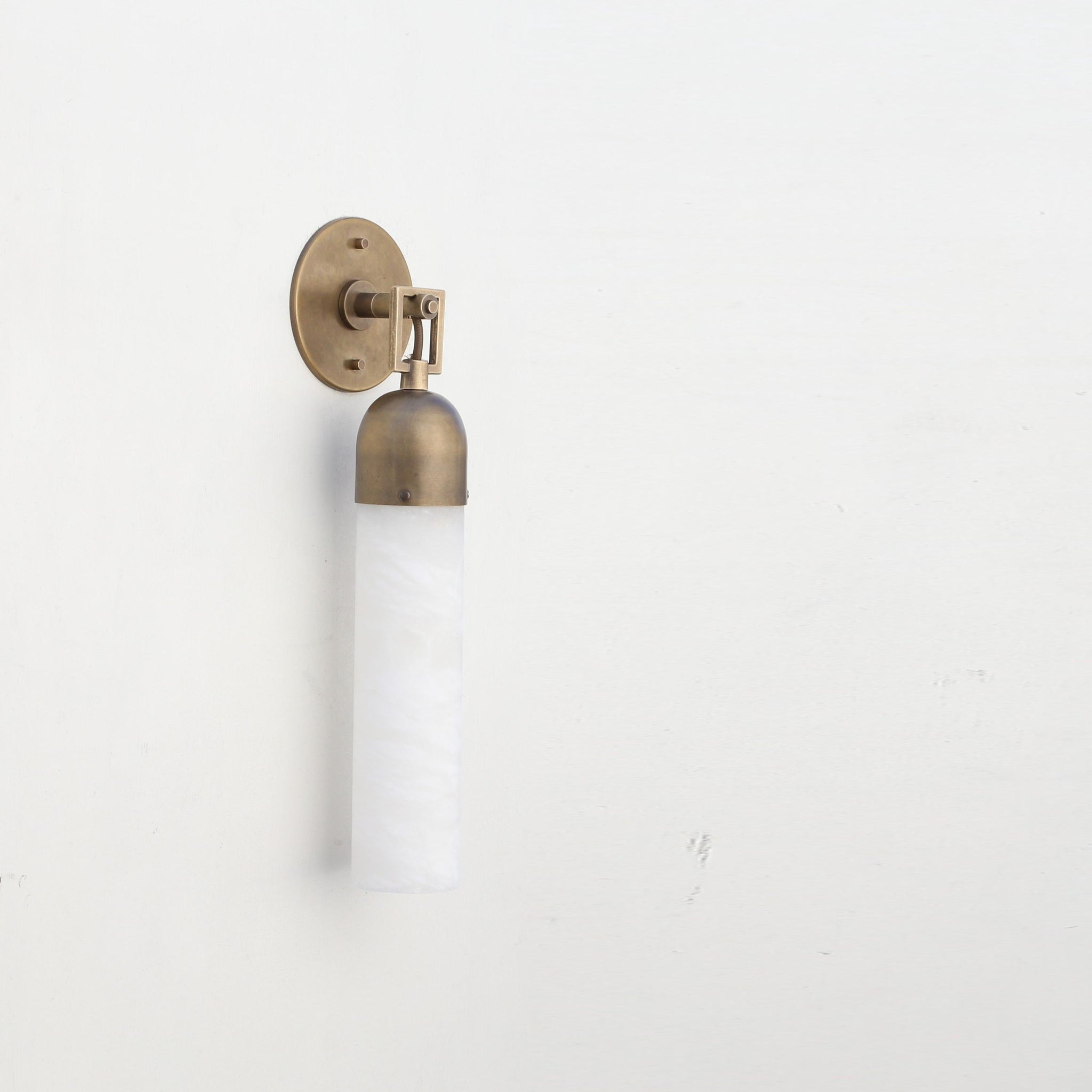 One-Light Brass and Alabaster Cylinder Sconce, Extra Large