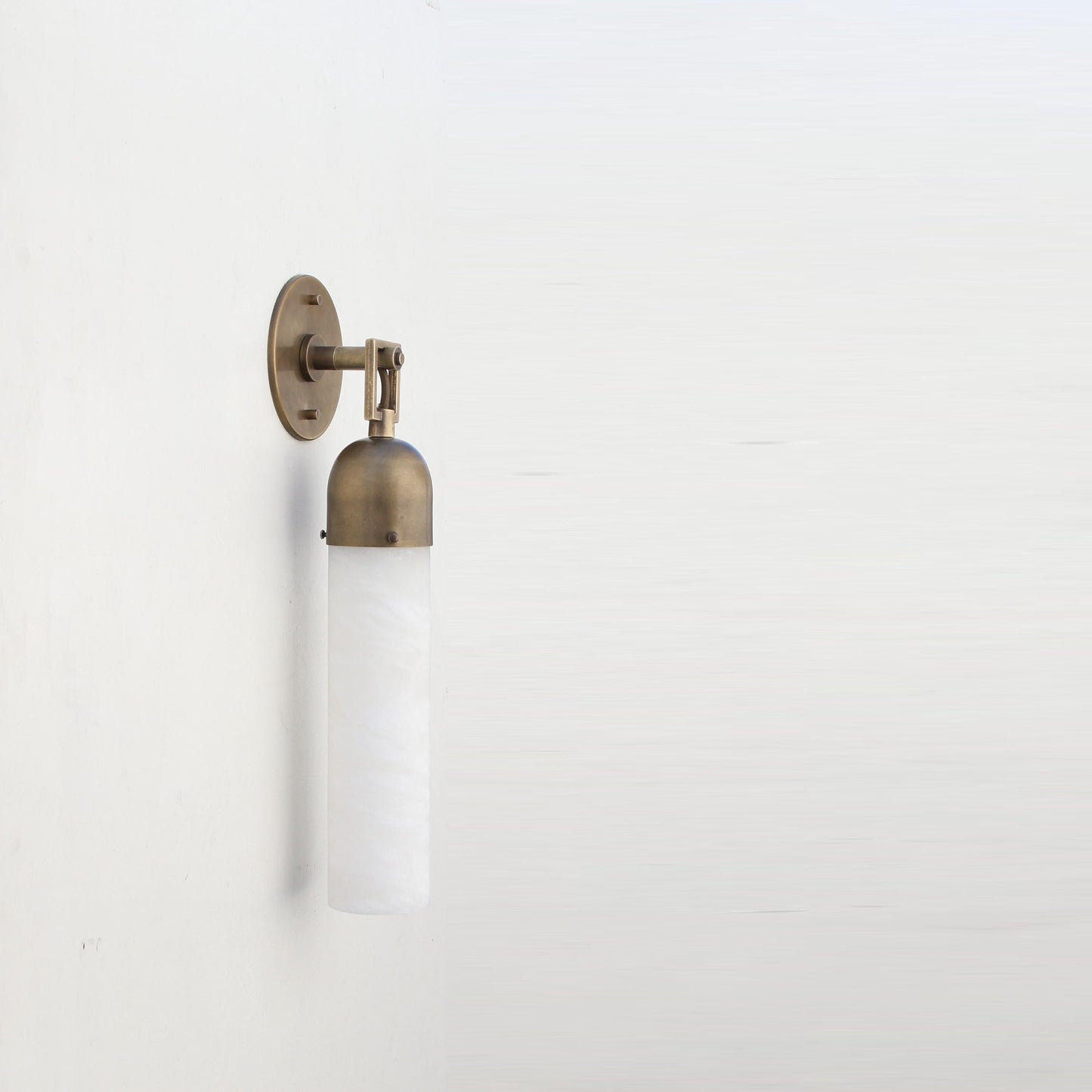One-Light Brass and Alabaster Cylinder Sconce, Extra Large