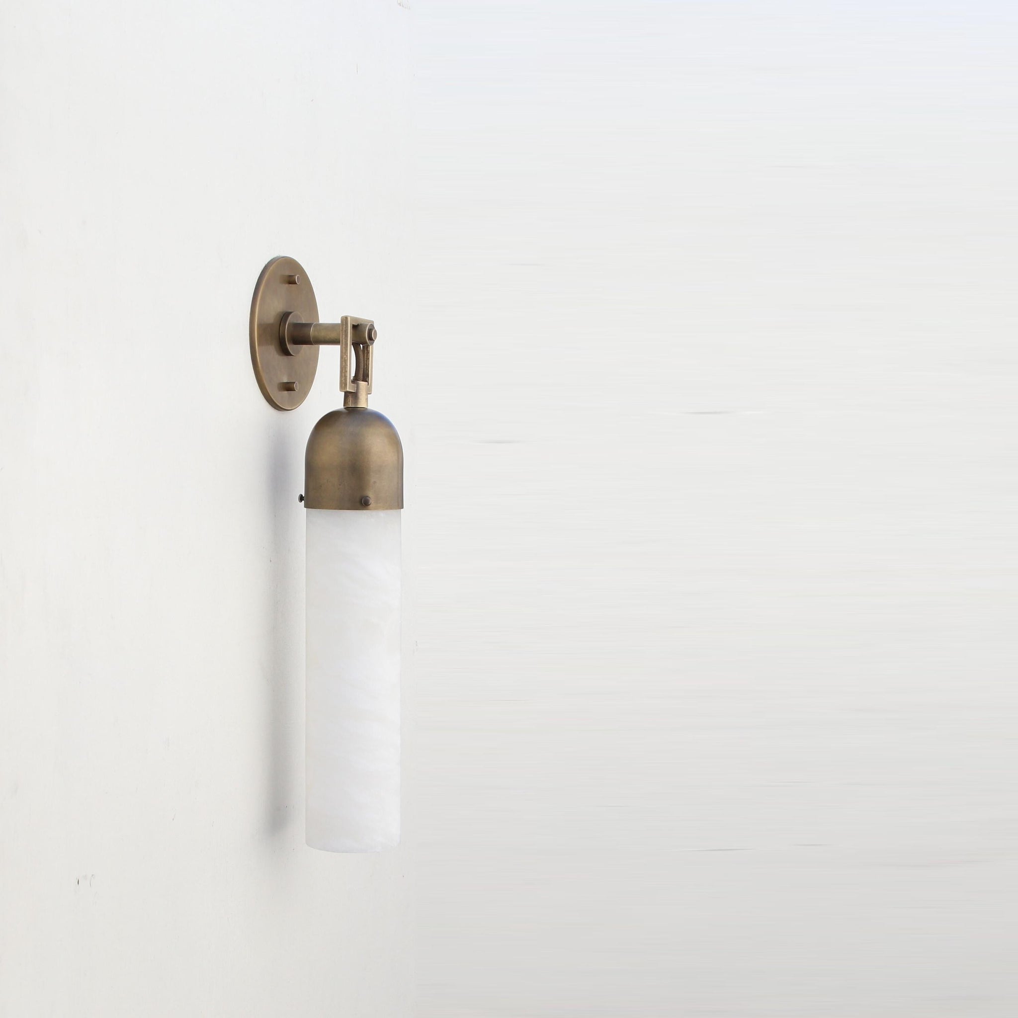 One-Light Brass and Alabaster Cylinder Sconce, Extra Large