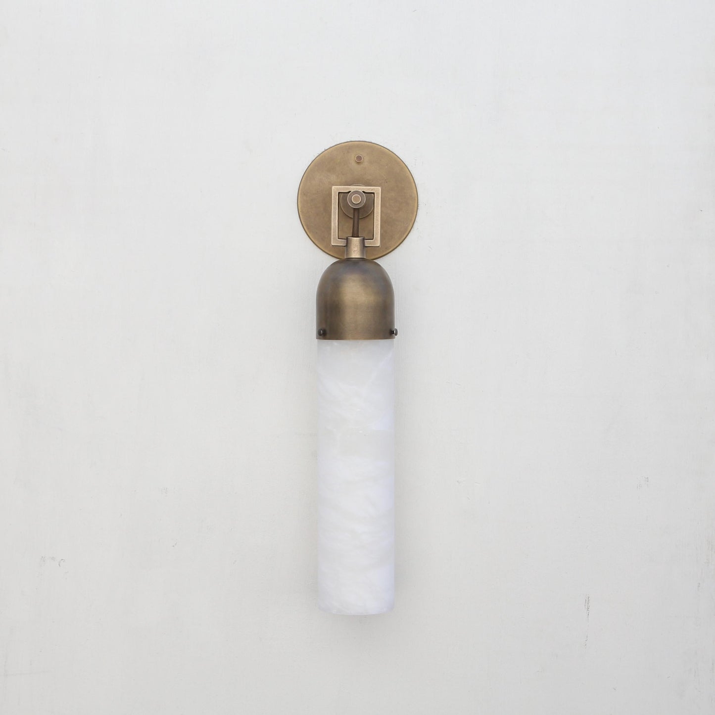 One-Light Brass and Alabaster Cylinder Sconce, Extra Large