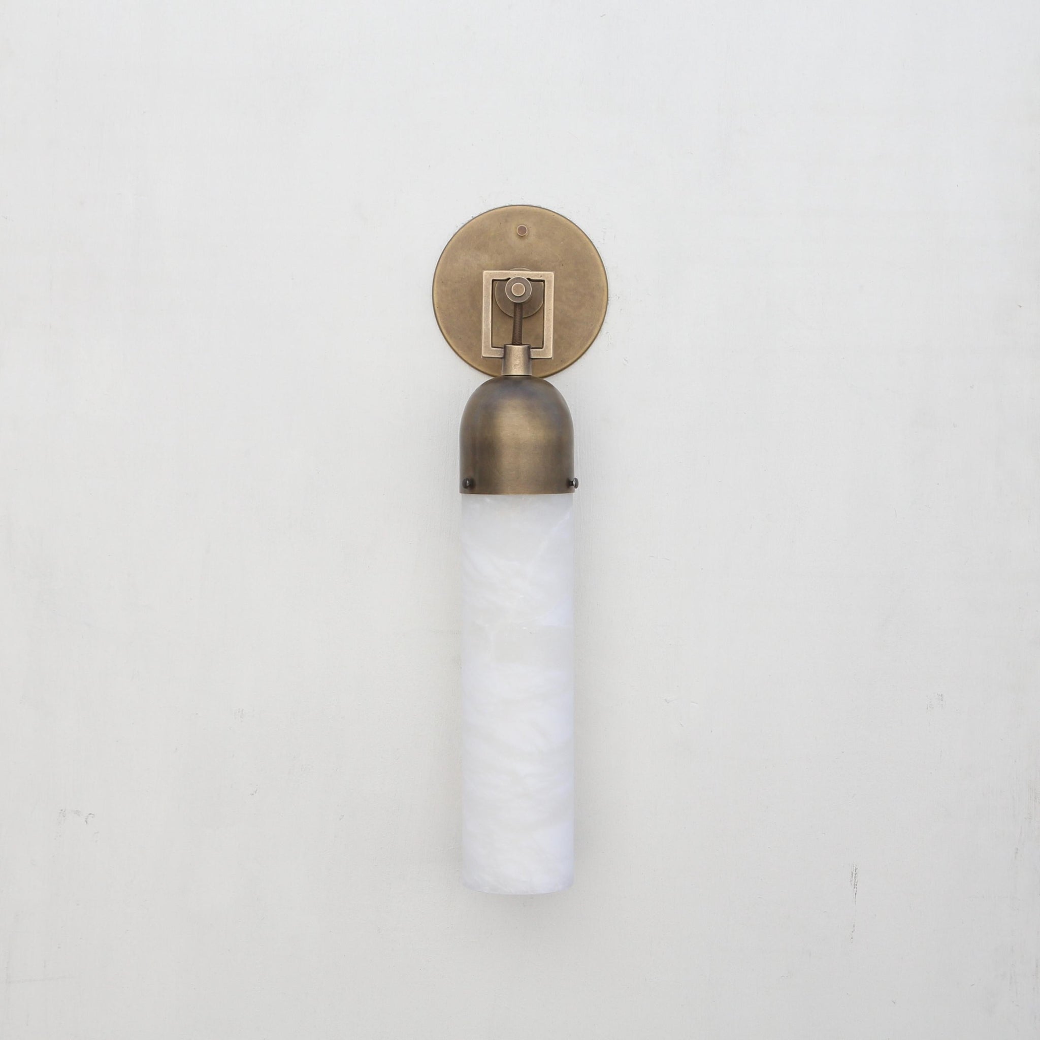 One-Light Brass and Alabaster Cylinder Sconce, Extra Large