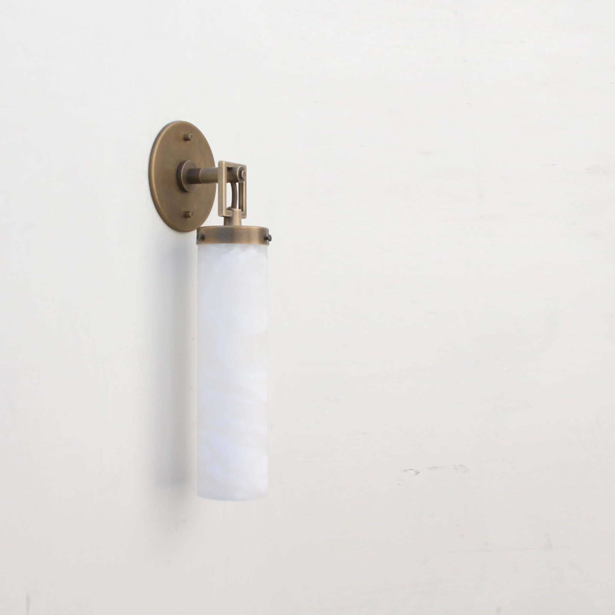 One-Light Brass and Alabaster Cylinder Sconce, Large