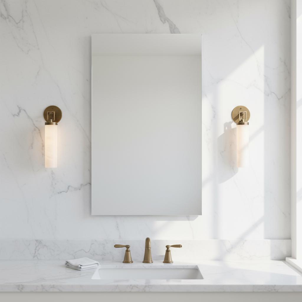 One-Light Brass and Alabaster Cylinder Sconce, Large