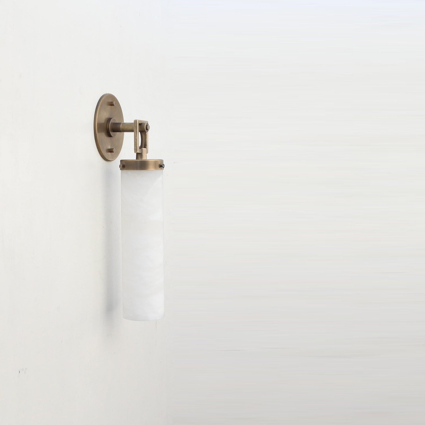 One-Light Brass and Alabaster Cylinder Sconce, Large