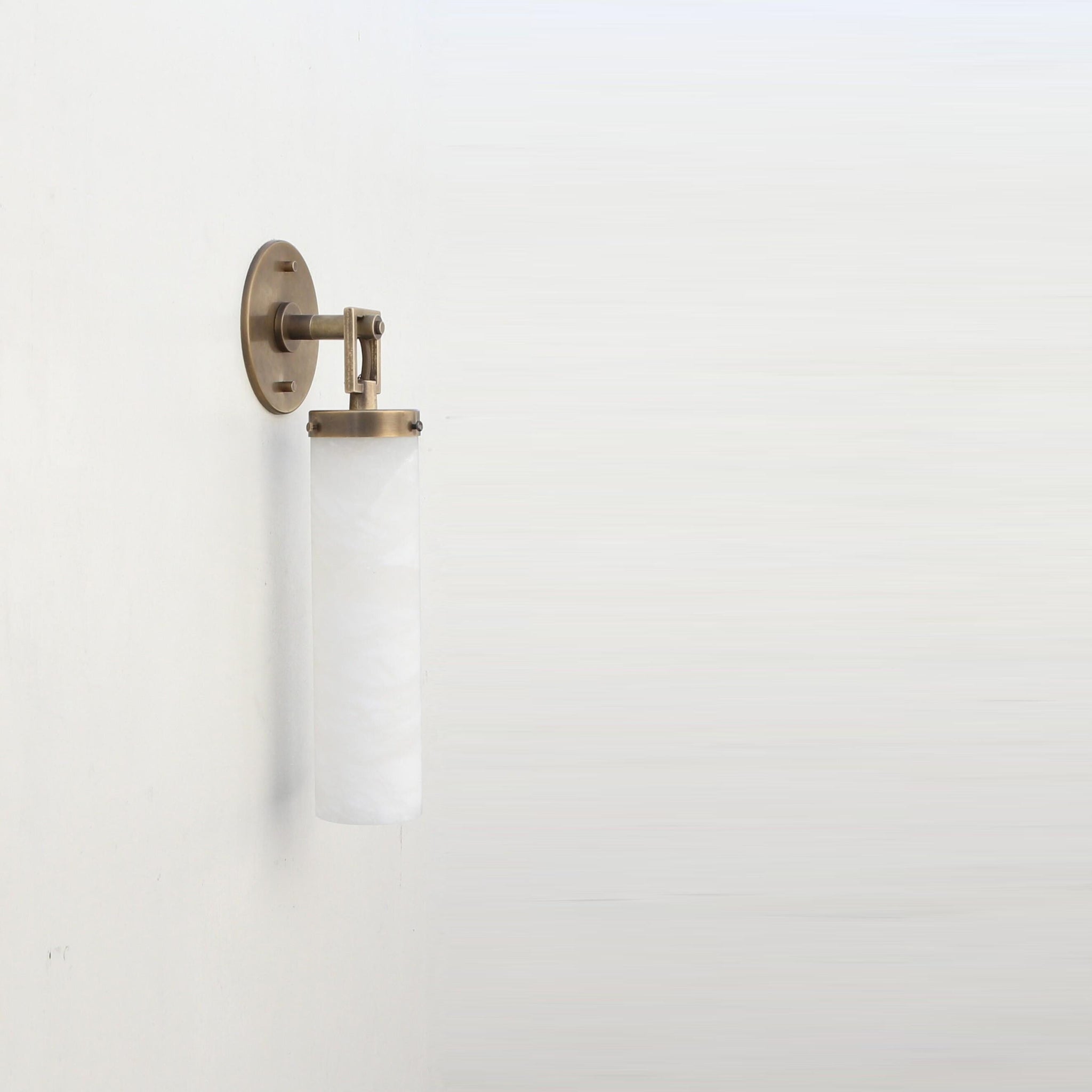 One-Light Brass and Alabaster Cylinder Sconce, Large