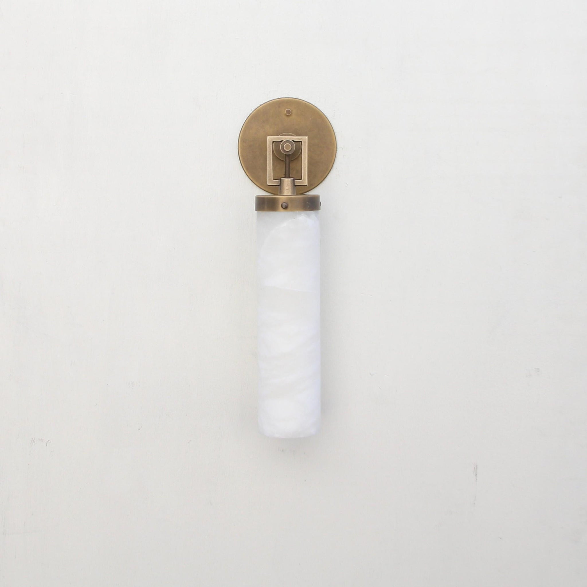One-Light Brass and Alabaster Cylinder Sconce, Large