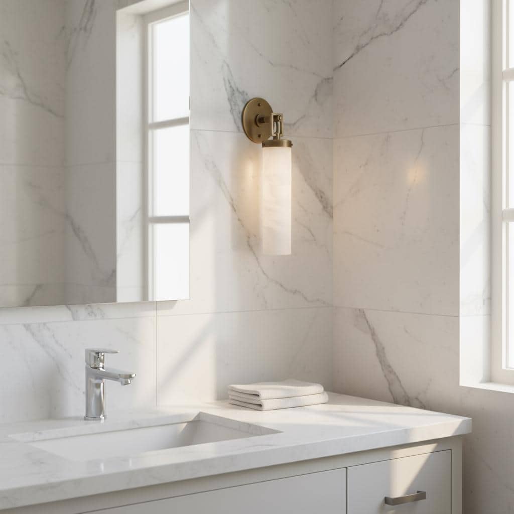 One-Light Brass and Alabaster Cylinder Sconce, Large