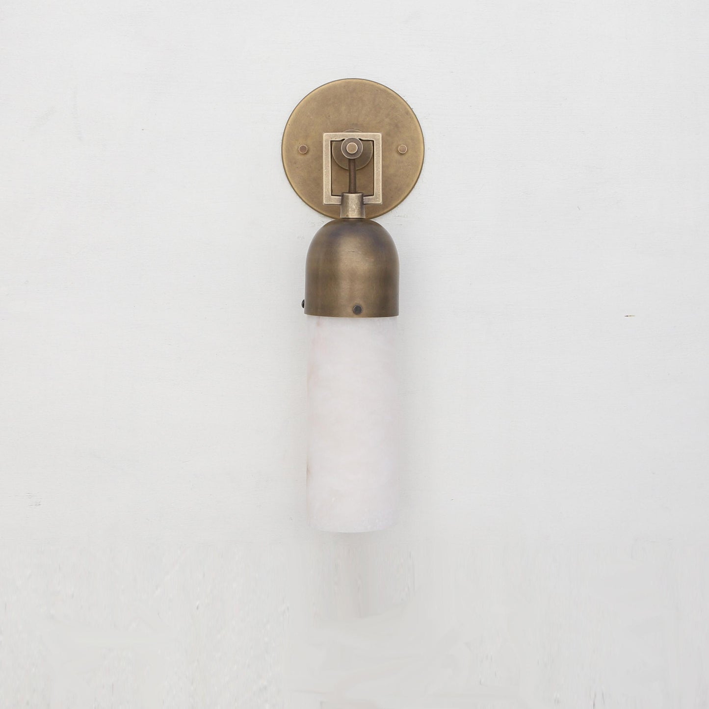 One-Light Brass and Alabaster Cylinder Vanity Sconce