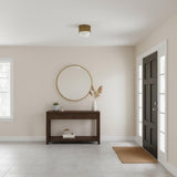 One-Light Brass and Opal Glass Flush Mount Ceiling Light