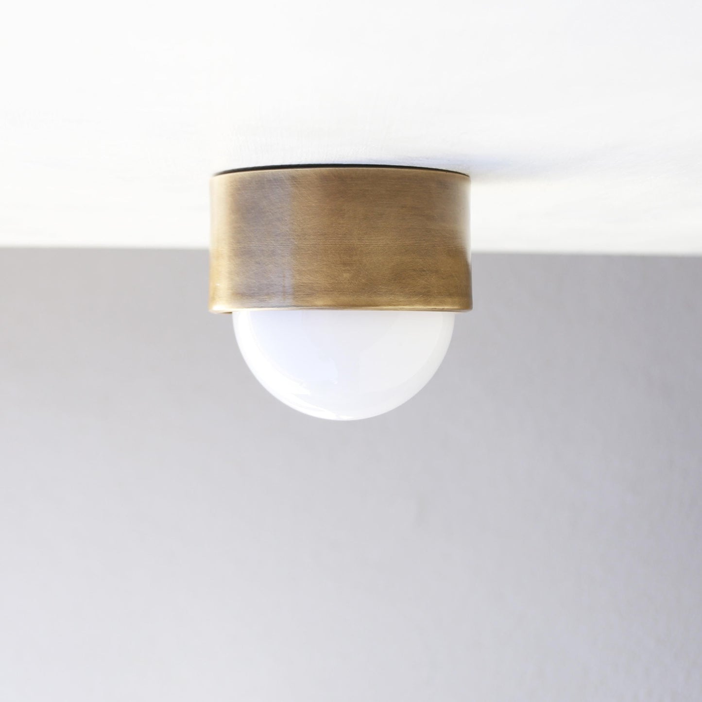 One-Light Brass and Opal Glass Flush Mount Ceiling Light