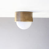 One-Light Brass and Opal Glass Flush Mount Ceiling Light
