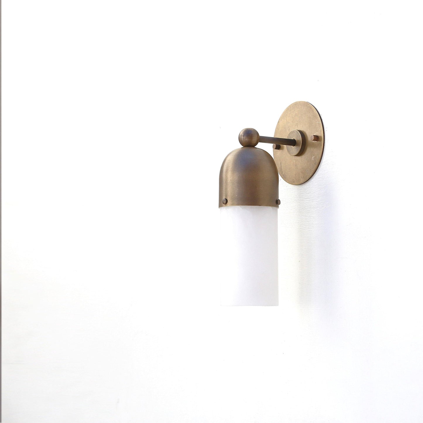 One-Light Brass Cap Wall Sconce with Frosted Glass Tube