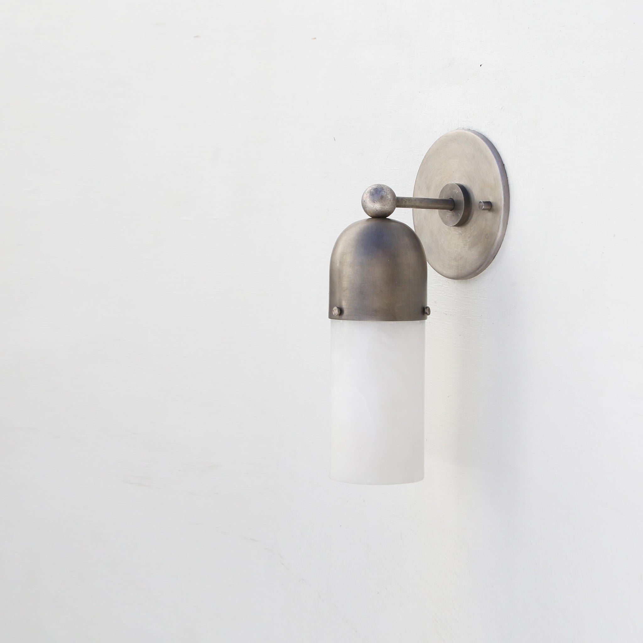 One-Light Brass Cap Wall Sconce with Frosted Glass Tube