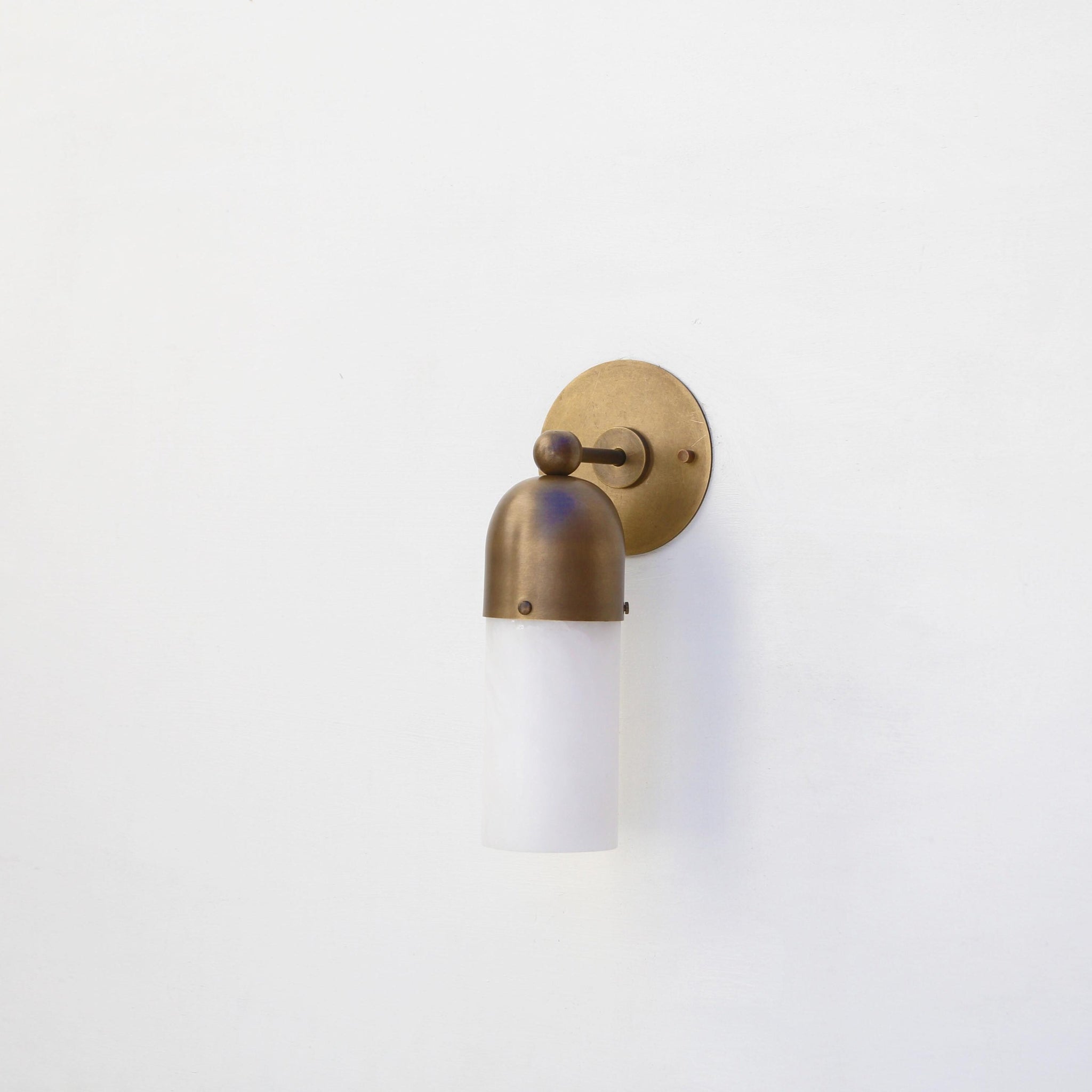 One-Light Brass Cap Wall Sconce with Frosted Glass Tube