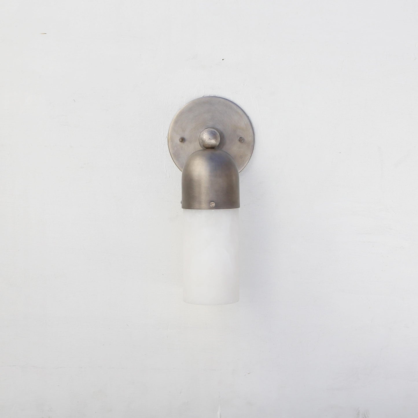 One-Light Brass Cap Wall Sconce with Frosted Glass Tube
