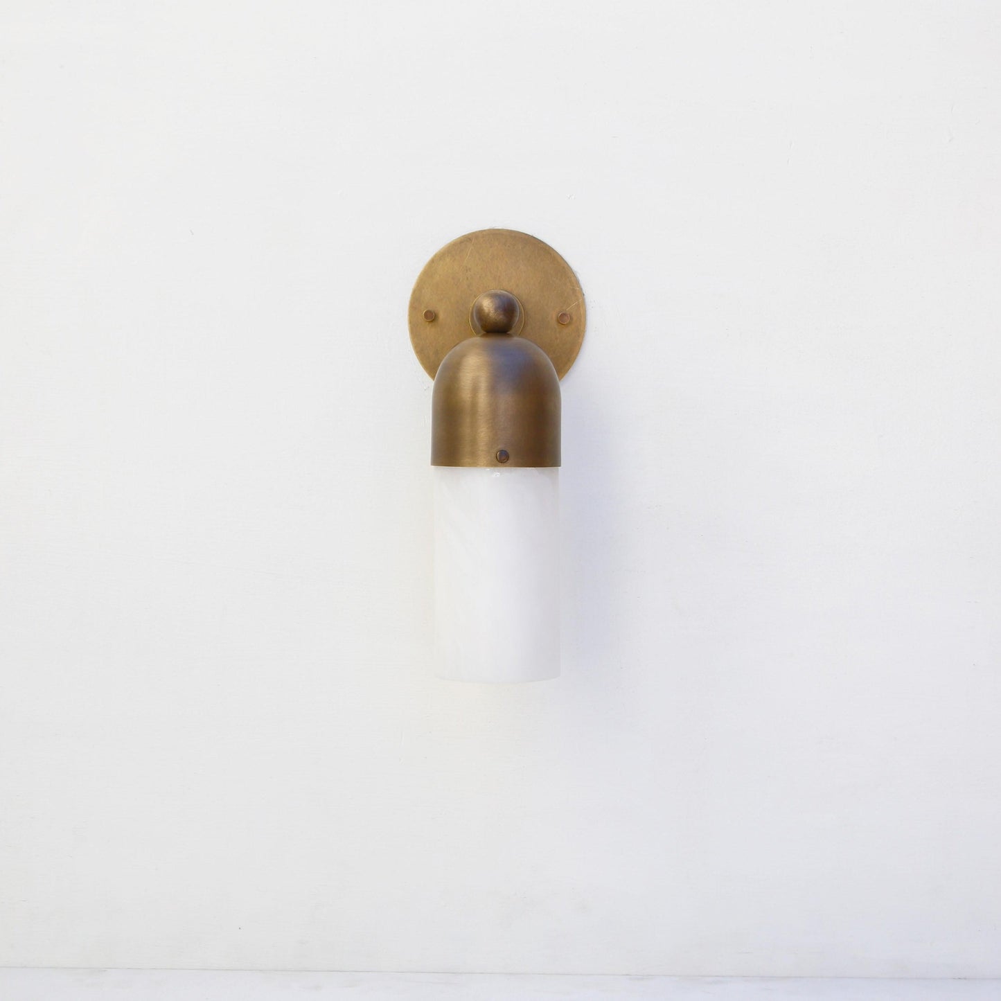 One-Light Brass Cap Wall Sconce with Frosted Glass Tube