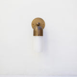 One-Light Brass Cap Wall Sconce with Frosted Glass Tube