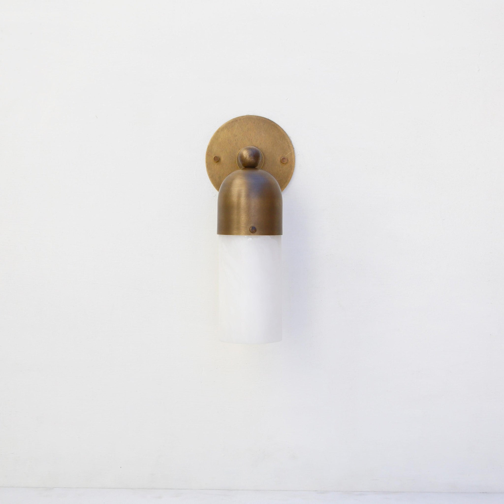 One-Light Brass Cap Wall Sconce with Frosted Glass Tube