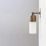 One-Light Brass Cap Wall Sconce with Frosted Glass Tube