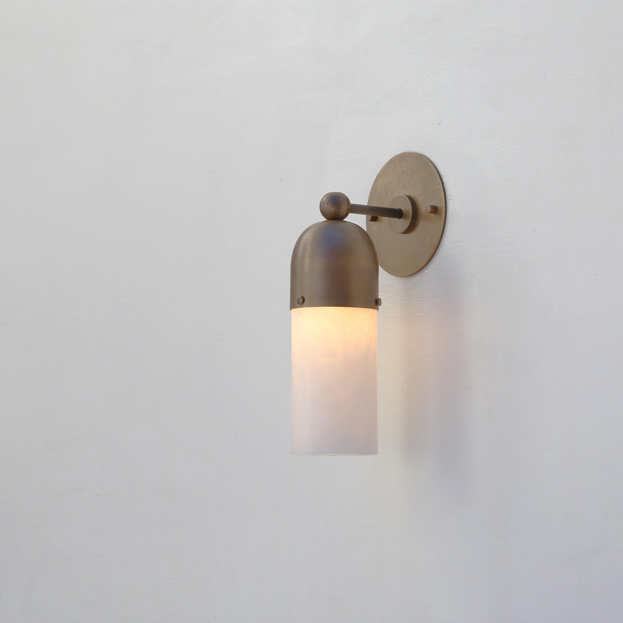 One-Light Brass Cap Wall Sconce with Frosted Glass Tube