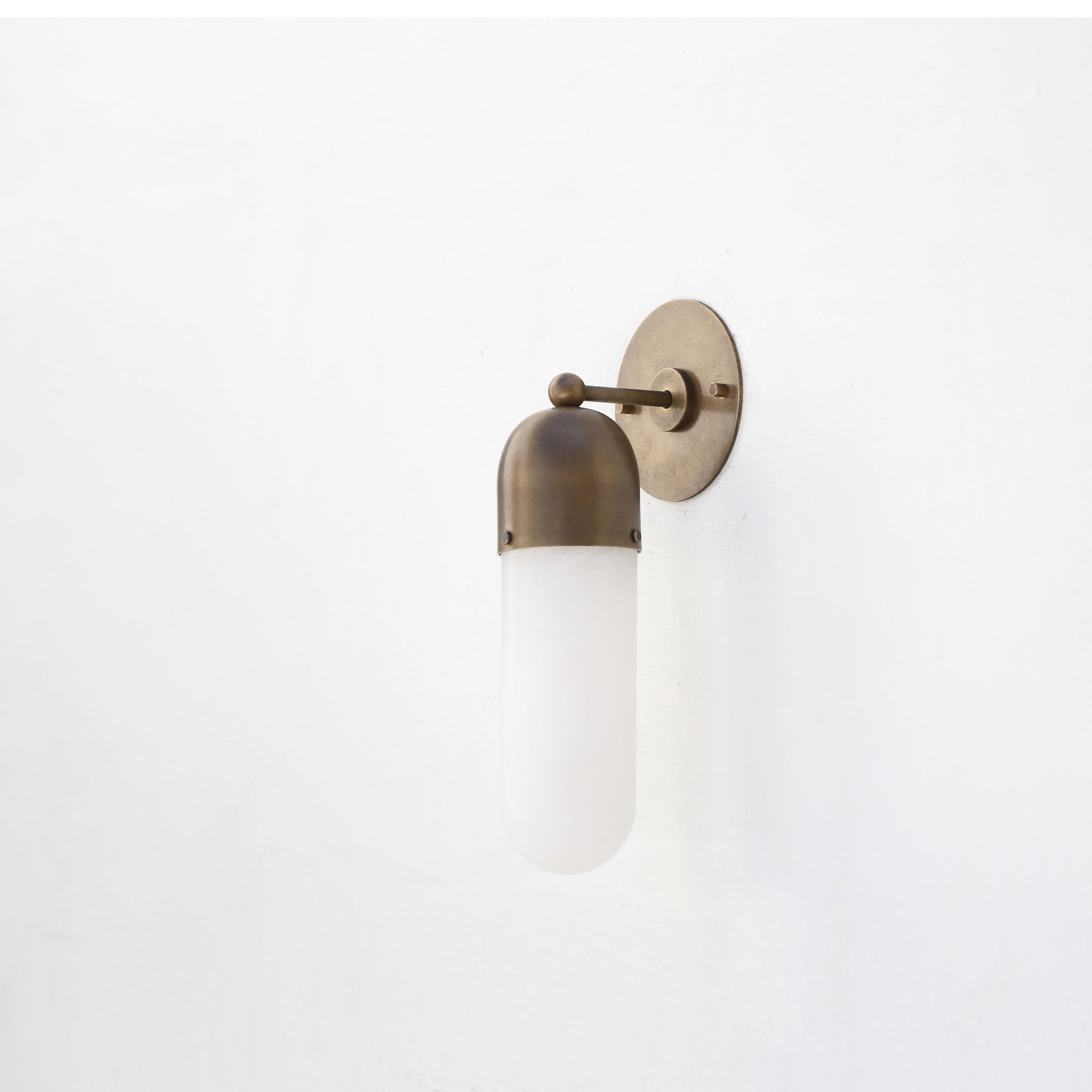One-Light Brass Cap Wall Sconce with Long Opal Glass Tube