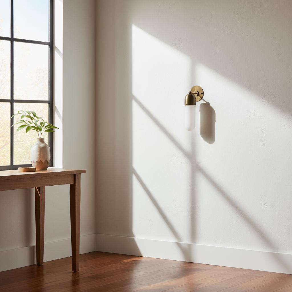 One-Light Brass Cap Wall Sconce with Long Opal Glass Tube