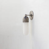 One-Light Brass Cap Wall Sconce with Long Opal Glass Tube