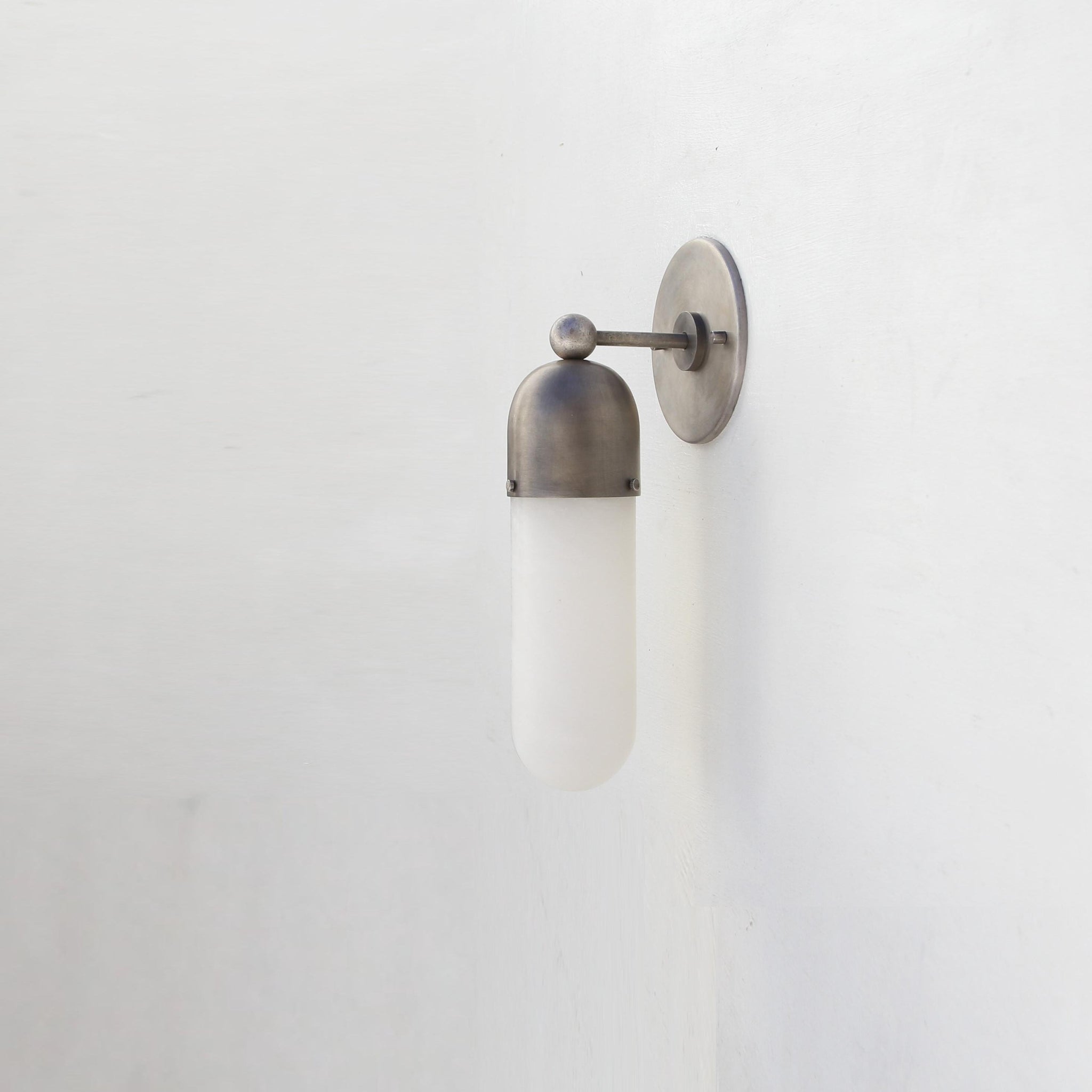One-Light Brass Cap Wall Sconce with Long Opal Glass Tube