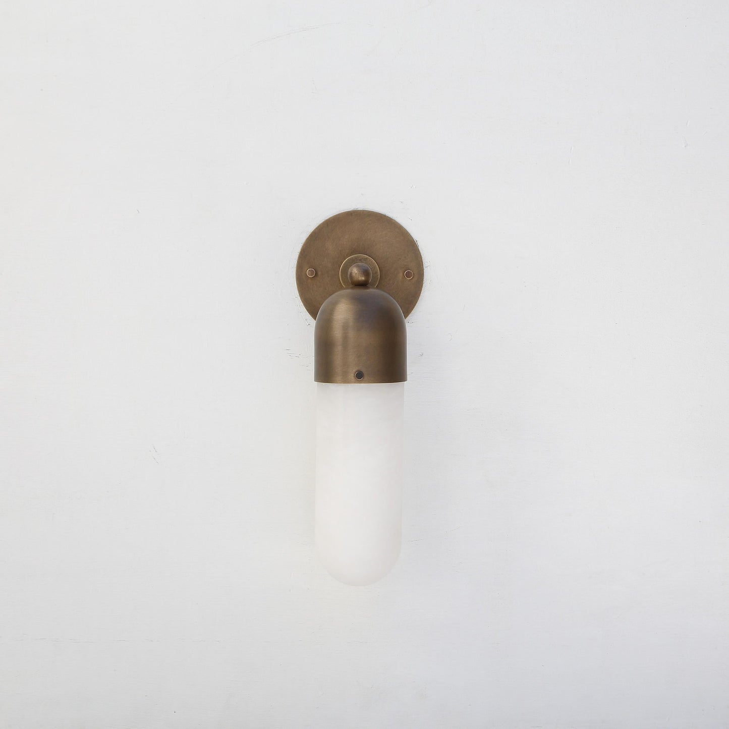 One-Light Brass Cap Wall Sconce with Long Opal Glass Tube