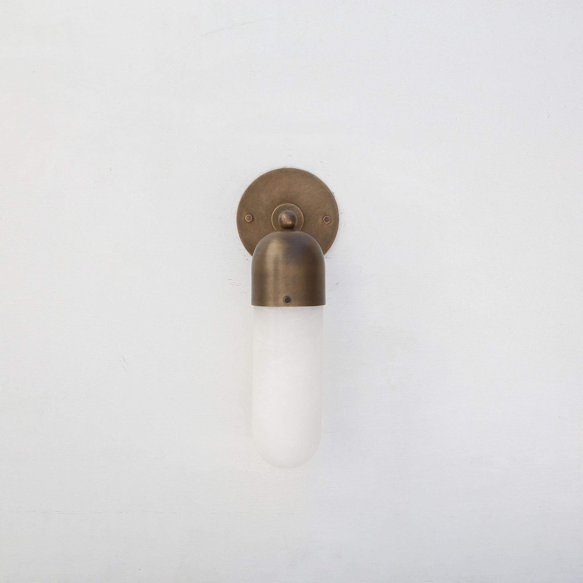One-Light Brass Cap Wall Sconce with Long Opal Glass Tube
