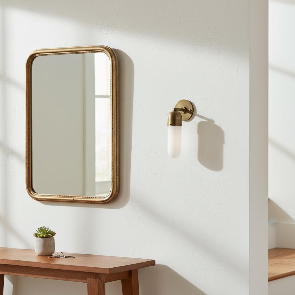 One-Light Brass Cap Wall Sconce with Long Opal Glass Tube