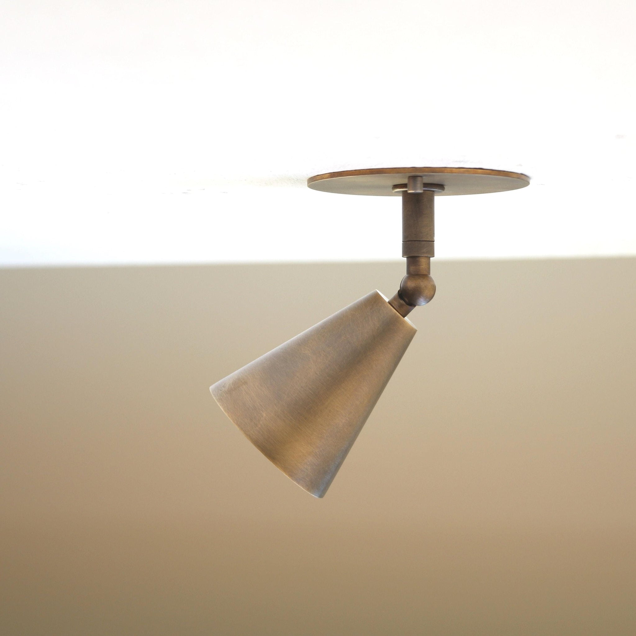One-Light Brass Cone Ceiling Spotlight