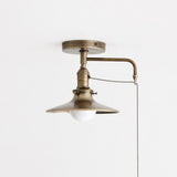 One-Light Brass Cone Shade Flush Mount Ceiling Light with Pull Chain