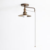 One-Light Brass Cone Shade Flush Mount Ceiling Light with Pull Chain