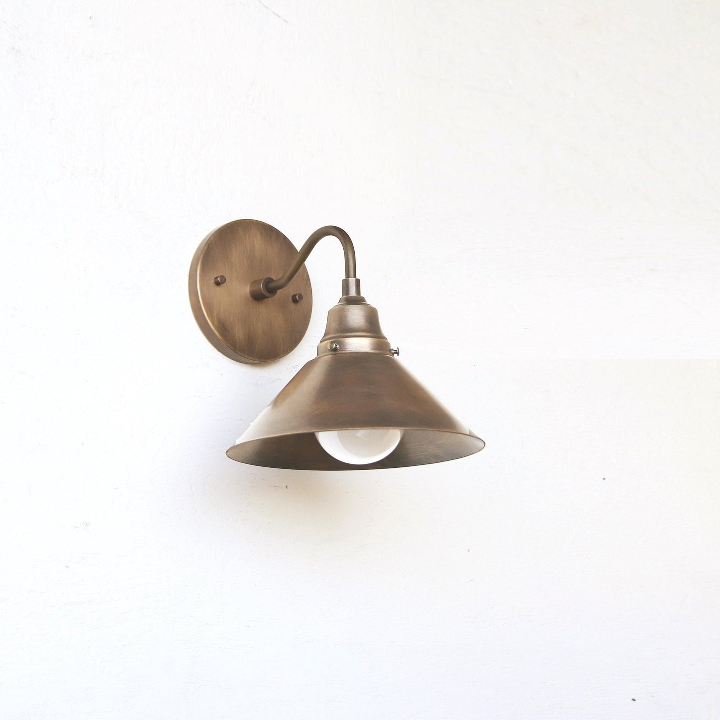 One-Light Brass Cone Wall Sconce with Gooseneck Arm