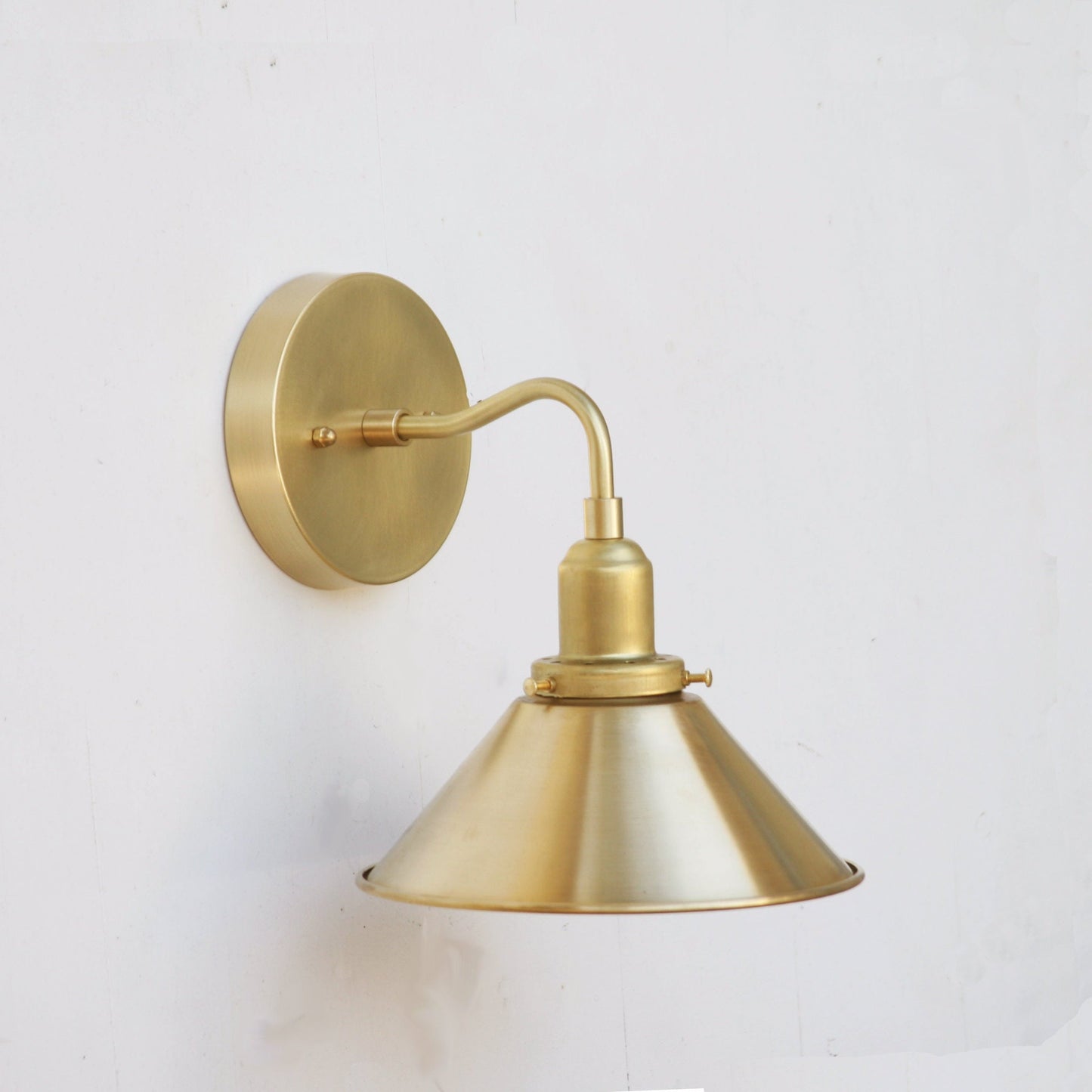 One-Light Brass Cone Wall Sconce with Gooseneck Arm