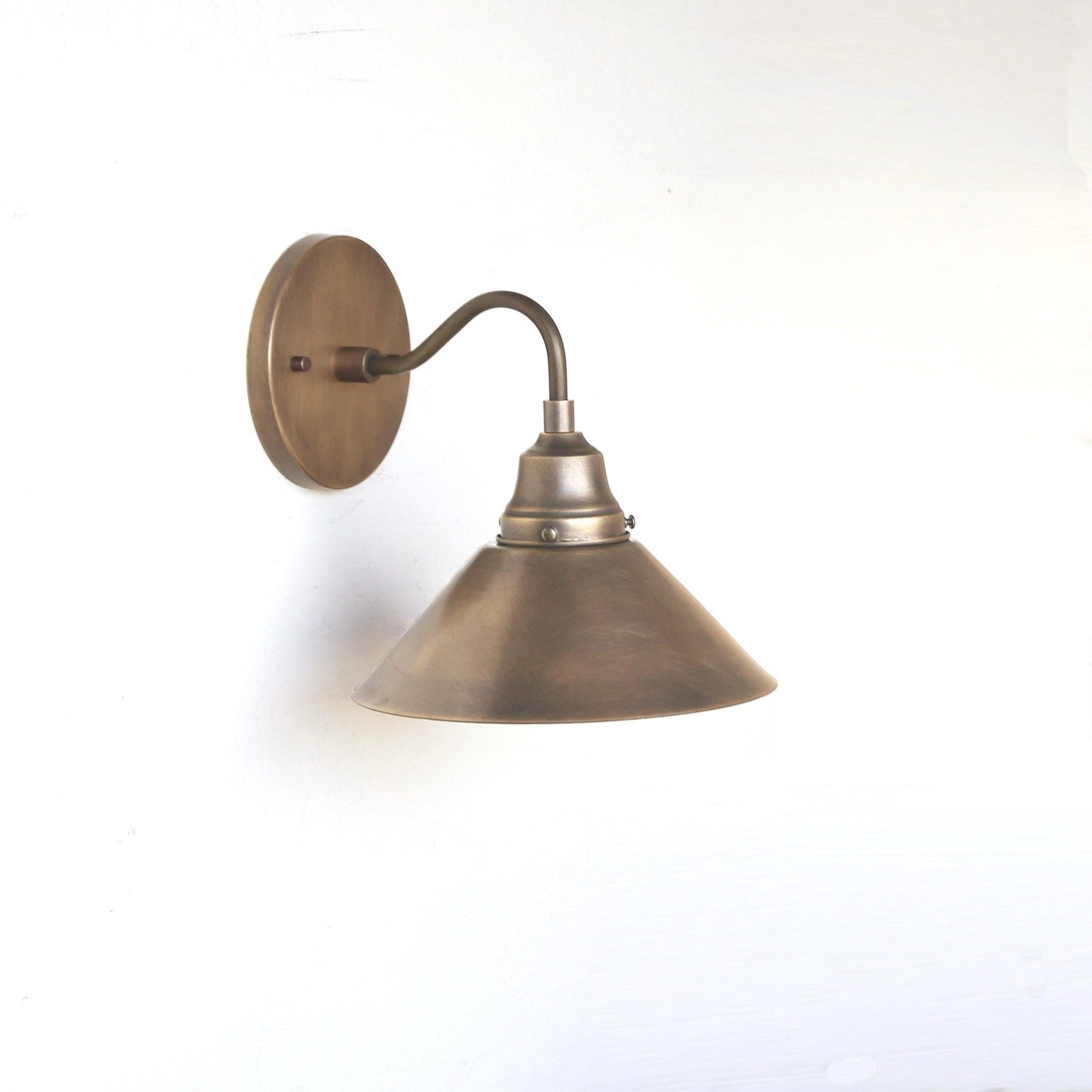 One-Light Brass Cone Wall Sconce with Gooseneck Arm