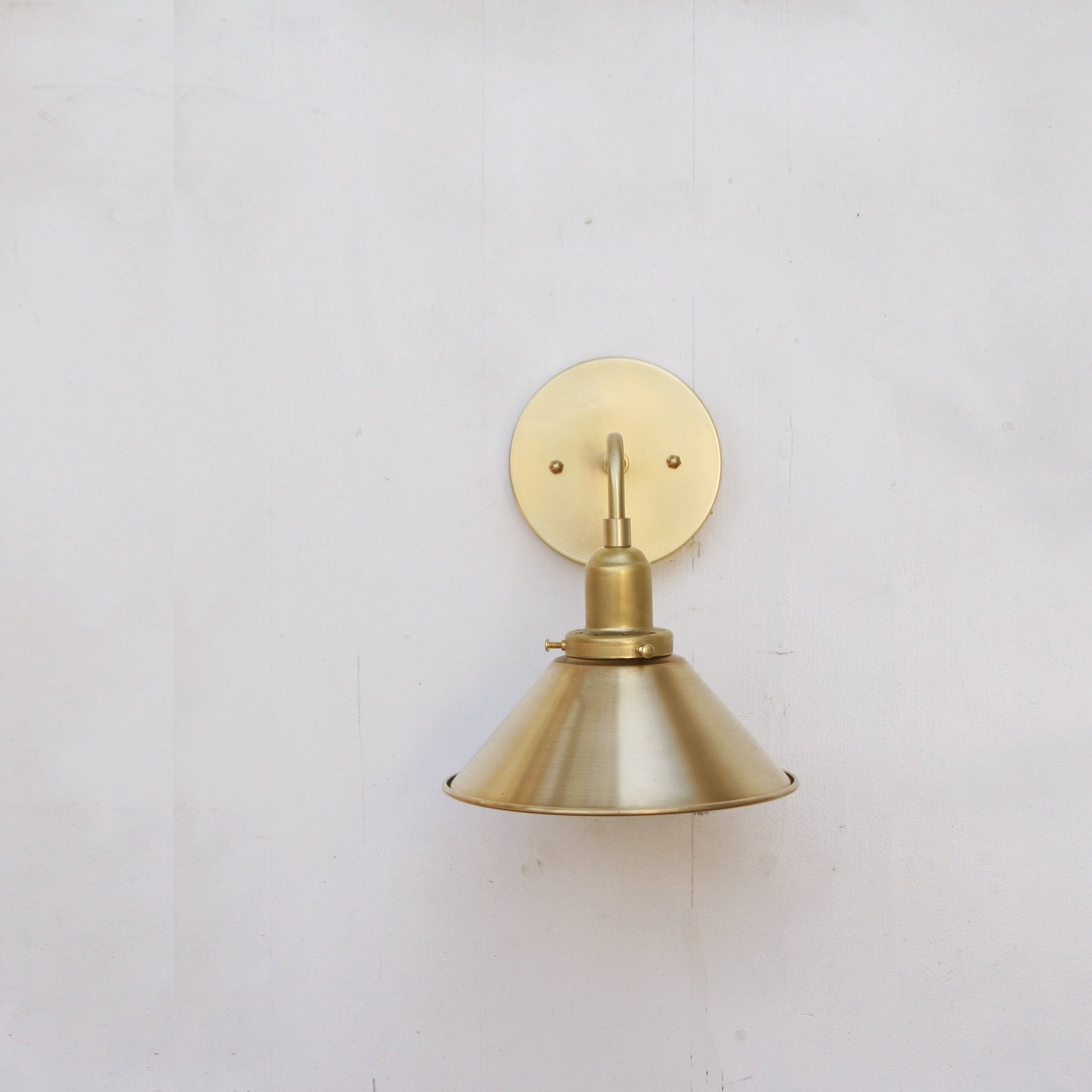 One-Light Brass Cone Wall Sconce with Gooseneck Arm