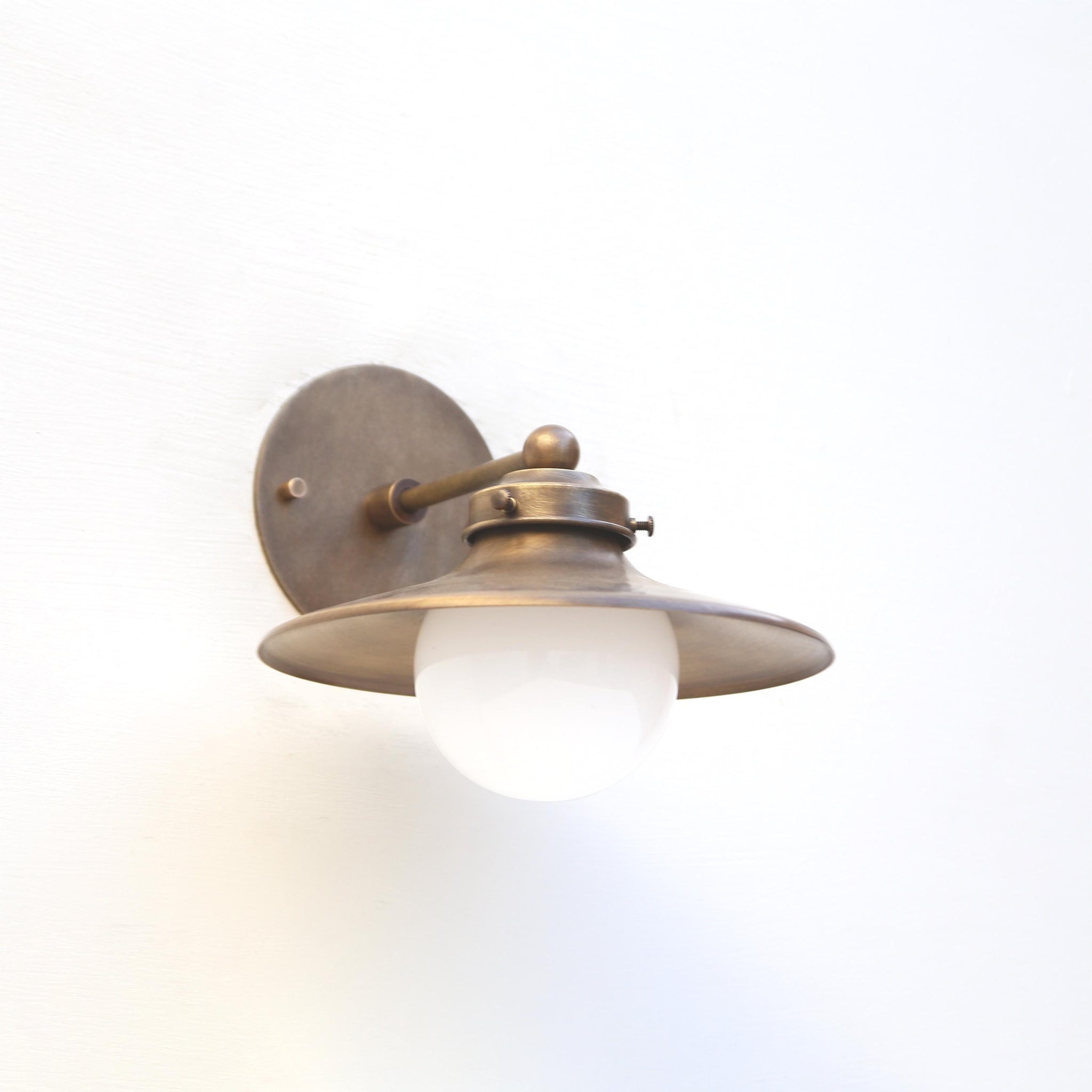 One-Light Brass Cone Wall Sconce with Opal Glass Globe