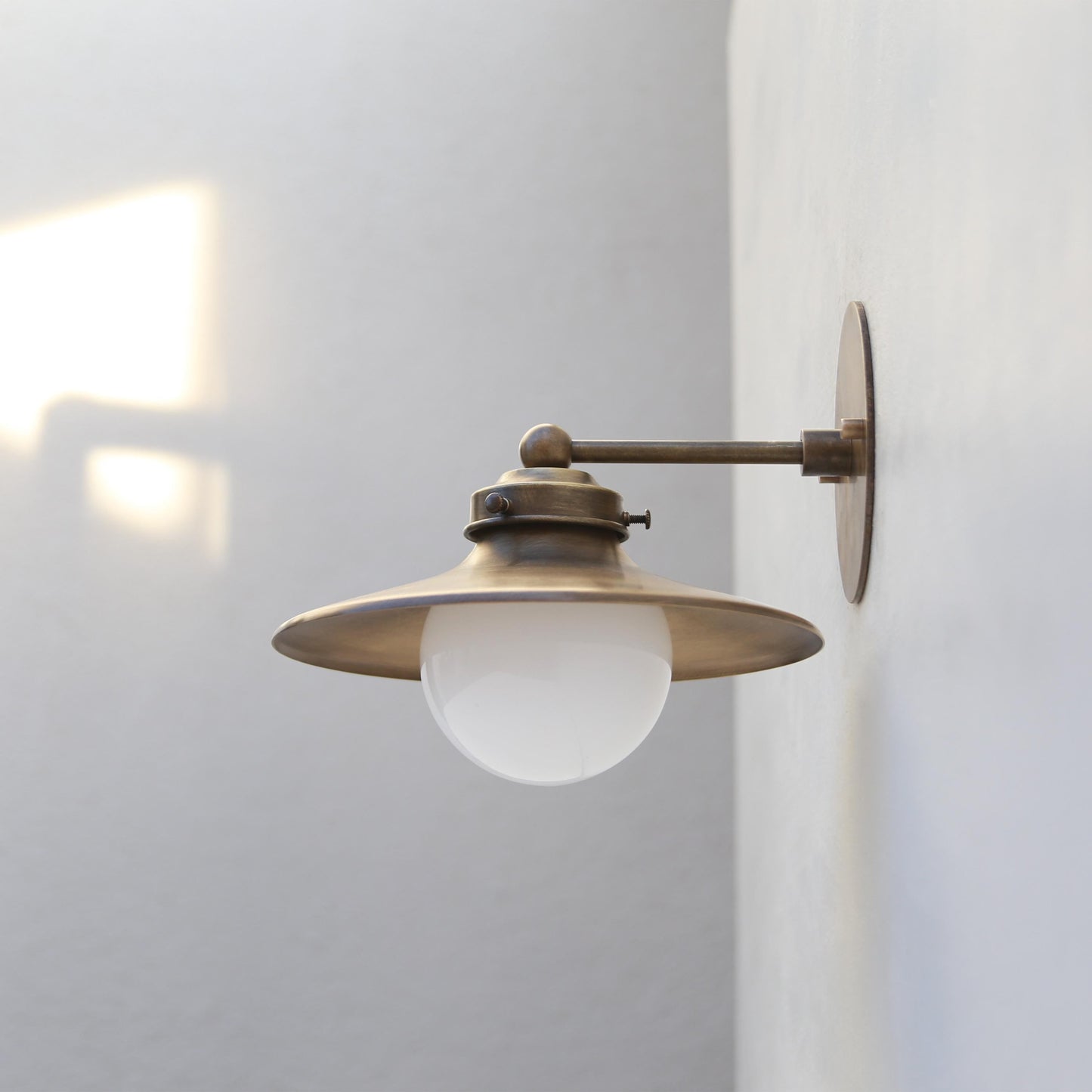 One-Light Brass Cone Wall Sconce with Opal Glass Globe