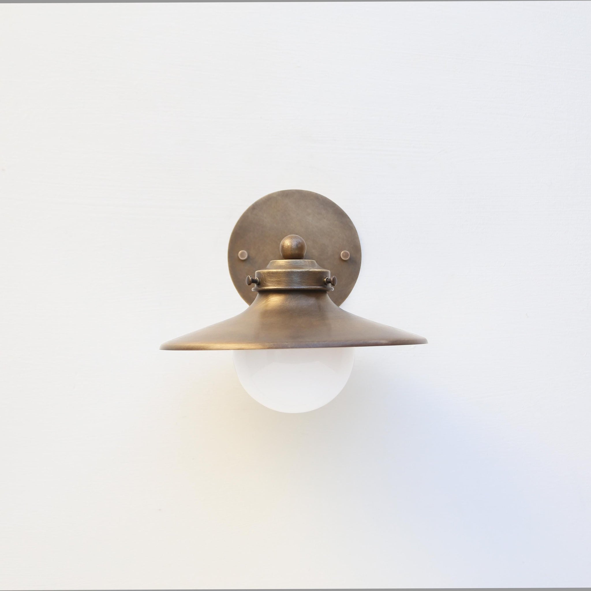 One-Light Brass Cone Wall Sconce with Opal Glass Globe